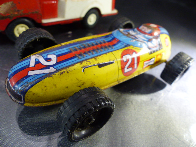 Vintage Litho-Tinplate japanese Racing car. STP Made in Japan, Dibro fire chief litho tin plate car, - Image 3 of 10
