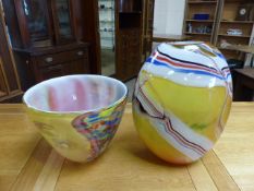 Two large art glass vases, one with Millefiori type decoration
