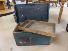 Small antique pine worker tool chest with inner tray