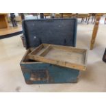 Small antique pine worker tool chest with inner tray