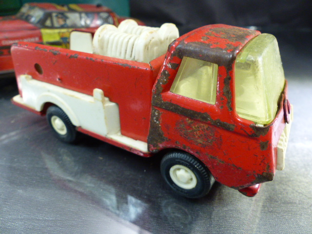 Vintage Litho-Tinplate japanese Racing car. STP Made in Japan, Dibro fire chief litho tin plate car, - Image 4 of 10