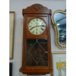 German 8 day wall clock with Westminster chimes, oak case and Junghans movement (pendulum & Key in