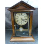 19th Century poss German Rosewood veneered and glass panelled clock of Architectural form. The Three