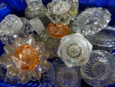 Large collection of Glass salts to include peach coloured glassware