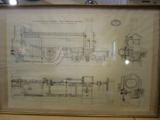 Framed Blueprint of Express Passenger Engine - Great Northern Railway Designed by Mr Patrick