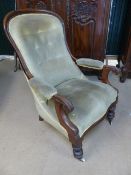 Mahogany framed button back bedroom chair