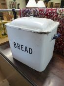 Large vintage enamel bread bin with lid