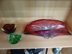 Murano - Large murano pink, blue and clear glass Splash bowl along with similar bowl and ashtray