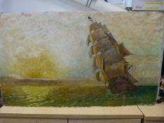 Oil painting on board of a Clipper ship at sea signed lower right by Morrell M.Cole