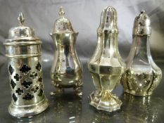 Four various silver hallmarked salt and pepper shakers (total weight approx. 155g)