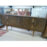'Beautility' Sideboard with fitted drinks compartment and large mid century circular handles with
