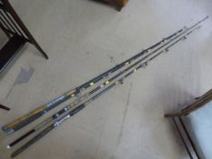 Four vintage fishing rods to include Abu, Daiwa and two others.