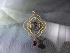 9ct Edwardian Amethyst and Seed Pearl Pendant in a flower design approx weight - 1.9g