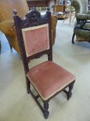 Victorian childs mahogany chair with scallop shell and acanthus leaf carving to top. Pink