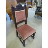 Victorian childs mahogany chair with scallop shell and acanthus leaf carving to top. Pink