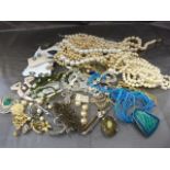 Costume Jewellery - to include large selection of pearls, a silver chinese brooch etc