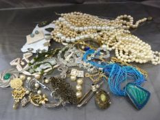 Costume Jewellery - to include large selection of pearls, a silver chinese brooch etc