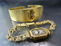 18ct Gold watch case with 16 jewel movement by Rotary. Chain bracelet is gold plated, along with a