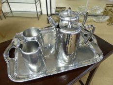 Olde Hall stainless steel tea and coffee set of hammered design.