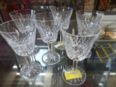 Set of six Good Quality Waterford Crystal 'Lismore' Wine Goblets with etched marking to foot.