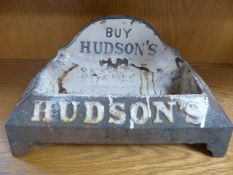 Vintage cast iron advertising water trough for Hudson's with notation 'Drink puppy Drink'.