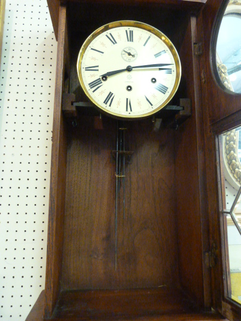 German 8 day wall clock with Westminster chimes, oak case and Junghans movement (pendulum & Key in - Image 4 of 4