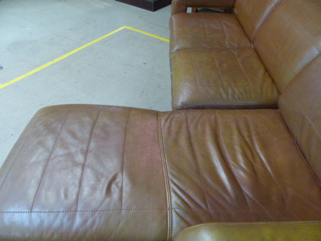 Tan leather three seater sofa with Chaise end by Denelli Italia - Image 6 of 6