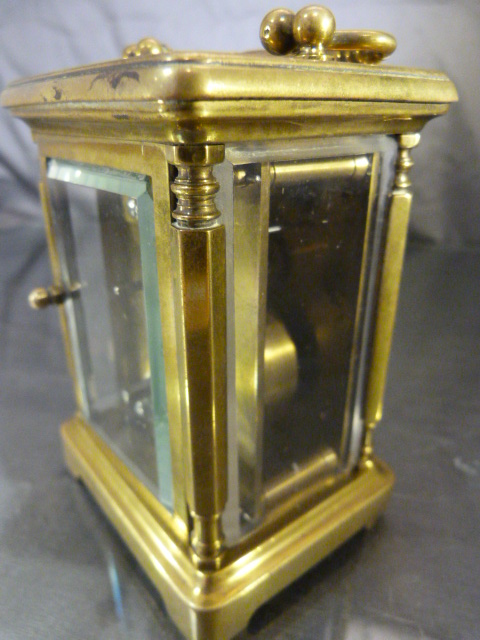 Brass Carriage clock by Mappin and Webb. 5 Glass panelled clock (oval panel to top) is marked to the - Image 7 of 9