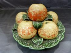 Majolica centre piece of a plate of apples