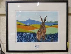 Marion Taylor print - of 'Hare, Colmers Hill. Signed in pencil