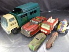 Vintage Litho-Tinplate japanese Racing car. STP Made in Japan, Dibro fire chief litho tin plate car,