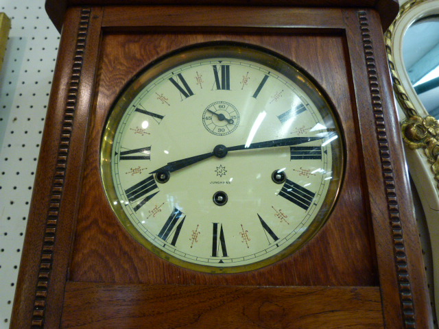 German 8 day wall clock with Westminster chimes, oak case and Junghans movement (pendulum & Key in - Image 2 of 4