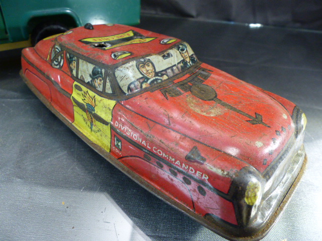 Vintage Litho-Tinplate japanese Racing car. STP Made in Japan, Dibro fire chief litho tin plate car, - Image 6 of 10