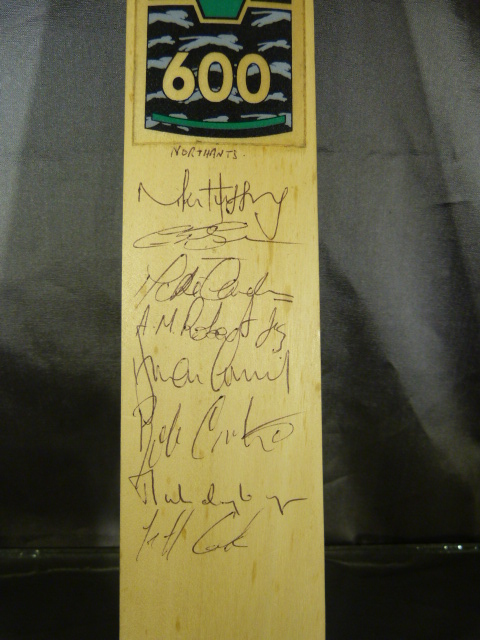 Signed miniature cricket bat by Somerset V Northamptonshire 2002 - Image 2 of 2