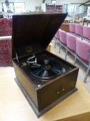 Table top record player by HMV Model 103 in oak case (winder not included)