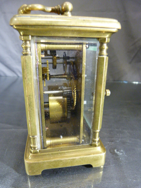 Brass Carriage clock by Mappin and Webb. 5 Glass panelled clock (oval panel to top) is marked to the - Image 3 of 9