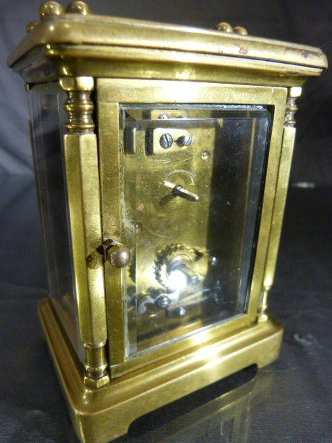 Brass Carriage clock by Mappin and Webb. 5 Glass panelled clock (oval panel to top) is marked to the - Image 4 of 9
