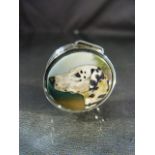 Silver pill box with enamel image of a dalmation dog