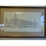 John Western - A signed and framed print depiction Britannia Royal Naval college, Dartmouth.