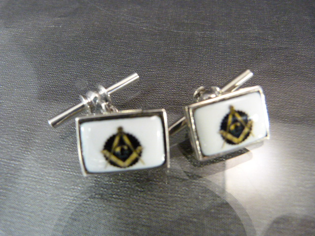 Pair of silver and enamel set Masonic-style cufflinks - Image 2 of 4