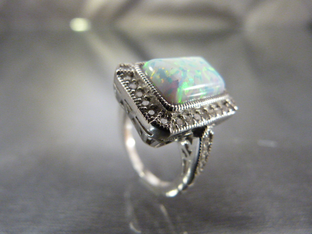 Silver Art Deco-style ring set with opal UK - N - Image 8 of 8