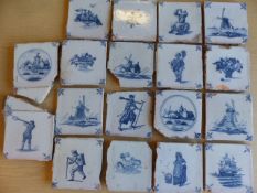 Collection of eighteen reclaimed delft tiles 16th/17th century all have some damage (please see