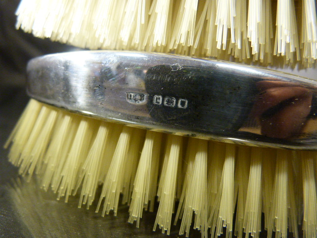 Pair of unused silver hallmarked clothes brushes with engine turned decoration, dated 1946 - Image 4 of 5
