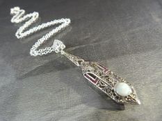 Art Nouveau-style silver pendant necklace with opal panel