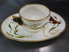 Antique Royal Worcester handpainted cabinet cup and large oval saucer in pattern no. 9030. The