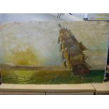 Oil painting on board of a Clipper ship at sea signed lower right by Morrell M.Cole