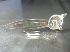 Silver bookmark with pig finial