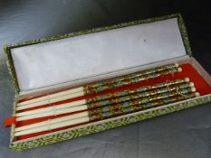 Set of six highly decorated chopsticks