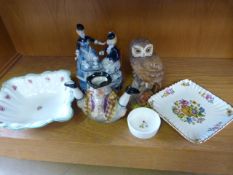 Collectable china to include - Aynsley Tawny Owl, Continental blue and white figure of two ladies