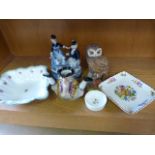 Collectable china to include - Aynsley Tawny Owl, Continental blue and white figure of two ladies